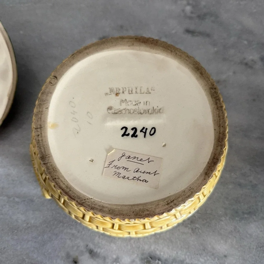 Vintage Erphila Fruit Basket Trinket‎ Dish w/ Lid – Czechoslovakia Porcelain MCM